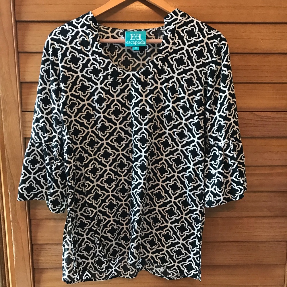 Unique Ruffled-Sleeve Black & White Blouse